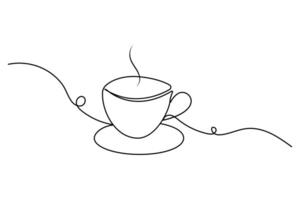 Coffee cup continuous one line drawing and outline editable stroke icon vector