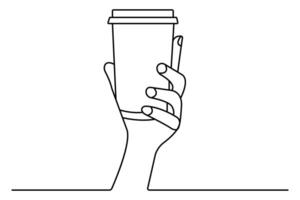 Coffee cup continuous single line drawing with breakfast coffee design outline art vector