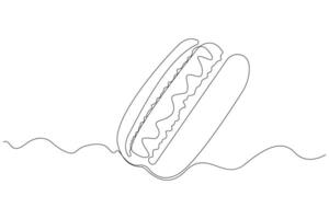 Hand-drawn hotdog one-line art drawing. Hotdog continuous outline illustration. vector