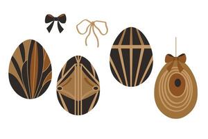 Set with Easter eggs and bows in Art Deco style. Stylish decorative decor for Christian spring Paschal holidays. Hand drawn festive elements for design, wrapping paper, flyer, card, poster vector