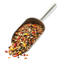 bird seed in scoop on transparent background png