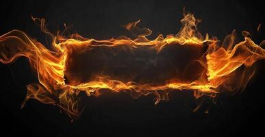 rectangular fiery frame with glowing flames on black background photo