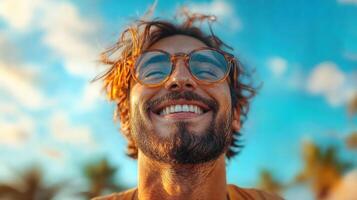 A man with glasses on smiling in front of the camera photo