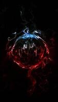 The red-blue sphere, permeated with threads of energy, plays in waves, emitting light, creating a unique atmosphere of space. video