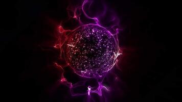 A sparkling violet sphere filled with sparkling particles plays in waves, emitting light, creating a unique atmosphere of space. video