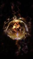 A sparkling orange sphere, permeated with threads of energy, plays in waves, emitting light, creating a unique atmosphere of space. video