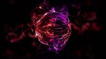 The red-violet sphere, permeated with threads of energy, plays in waves, emitting light, creating a unique atmosphere of space. video