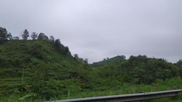 a view of a road with a mountain in the background photo