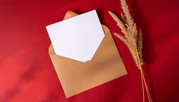 Envelope with Blank Card on Red photo