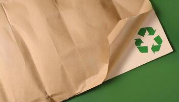 Recycle Sign on Corner of Brown Paper photo