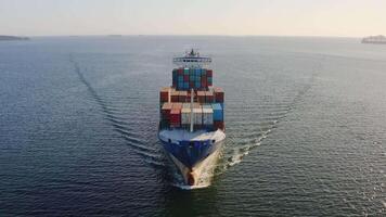 A close-up view of the bow of a container ship breaking waves video