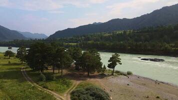 Aerial view of the turquoise mountain river Katun in Altai. video