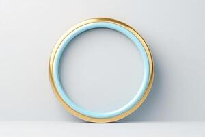 Gold and light blue color frame for paintings, mirrors or photo isolated on white background. Design element. Empty space for text or picture.