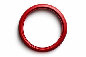 Red circle ring with metal texture. Empty red frame on white background. photo