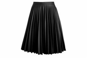 Blank black women middle length skirt mockup, front view, 3d rendering. Empty fabric miniskirt for summer outfit mock up, isolated on white. photo