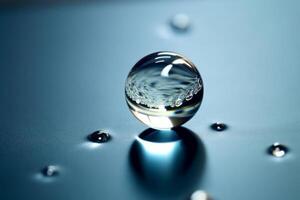 Water drops falling on water surface. photo