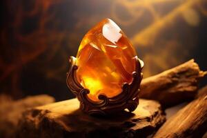 Transparent amber in decorative stand. photo