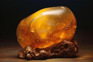 Amber stone in decorative stand. photo