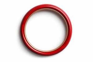 Red and gold circle ring with metal texture. Empty red frame on white background. photo