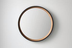 Wooden circle frame for paintings, mirrors or photo isolated on white background. Design element.