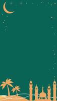 Green ramadan theme vertical background loop animation. Ramadan with mosque, moon and tree. Place for text video