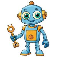 robot holding a key white background vector