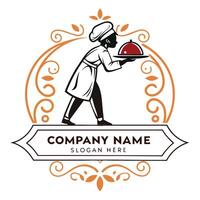 a chef holding a tray with a dish on it vector