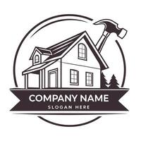 a house with a hammer and a tree in the background vector