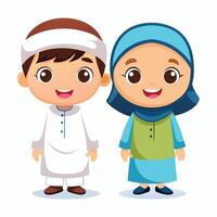 muslim boy and girl in traditional clothe vector