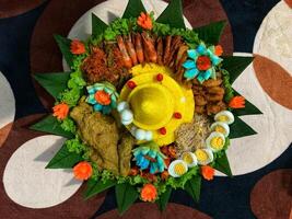 a plate with food on it and a hat photo