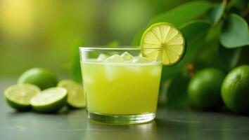 Refreshing Lime Juice with Vibrant Green Background and Tangy Zest photo