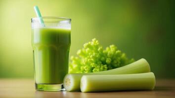 Refreshing Green Celery Juice with Parsley Garnish for Detox photo
