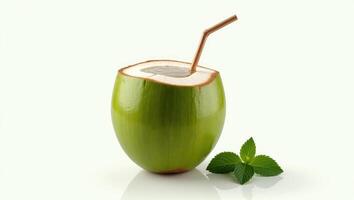 Organic Coconut Water in Transparent Bottle for Refreshing and Nutritional Benefits. photo