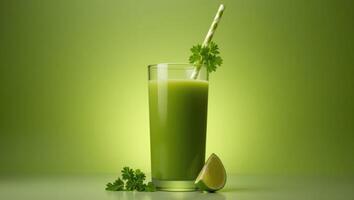Zesty Green Lemon Juice with Vibrant Garnish for Refreshment photo