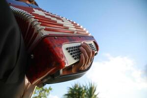 Hands Of A Professional Player On The Accordion Buttons photo