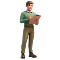 3D Render of a Smiling Man Taking Notes png