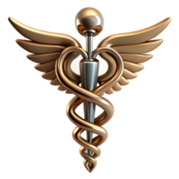 3D Render of Bronze Caduceus Medical Symbol png
