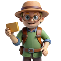 3D Render of a Smiling Boy Explorer Holding a card png