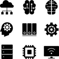 Cloud Computing, AI, Brain, Data Storage, and Processing Icons vector