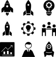 Startup Icons Rockets, Ideas, Teamwork, Growth, and Innovation vector