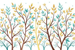 Stylized Trees with Teal and Gold Autumn Leaves Design vector