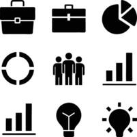 Business Icons Briefcase, Charts, Graphs, Team, Ideas, and Progress vector