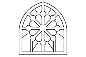 Gothic Arch Window Design Floral Tracery, Line Art, Stained Glass Pattern vector