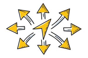 Multiple Yellow Arrows Pointing Directions Choices Options Decisions vector