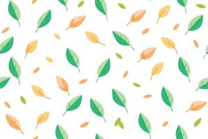 Falling Autumn Leaves Pattern Green, Orange, White Background vector