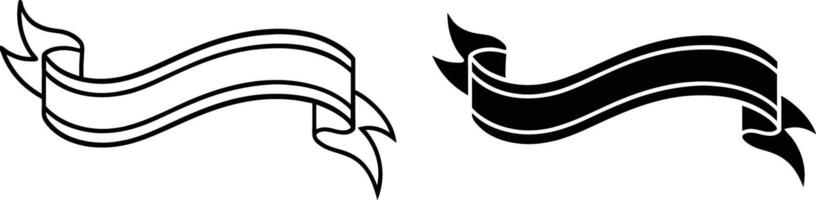 Curved Banner Ribbons Outline and Filled Black Design Elements vector