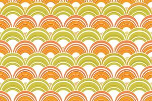Retro 70s Geometric Pattern Orange, Green, Scalloped Circles vector