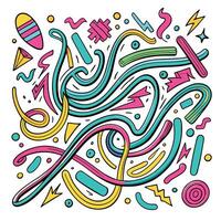 Abstract Colorful Doodle Art Swirls, Lines, and Geometric Shapes vector