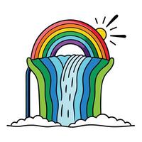 Rainbow Waterfall Sun, Clouds, and Vibrant Colors Cascade vector