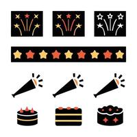 Celebration Party Icons Fireworks, Stars, Party Blowers, Cakes vector